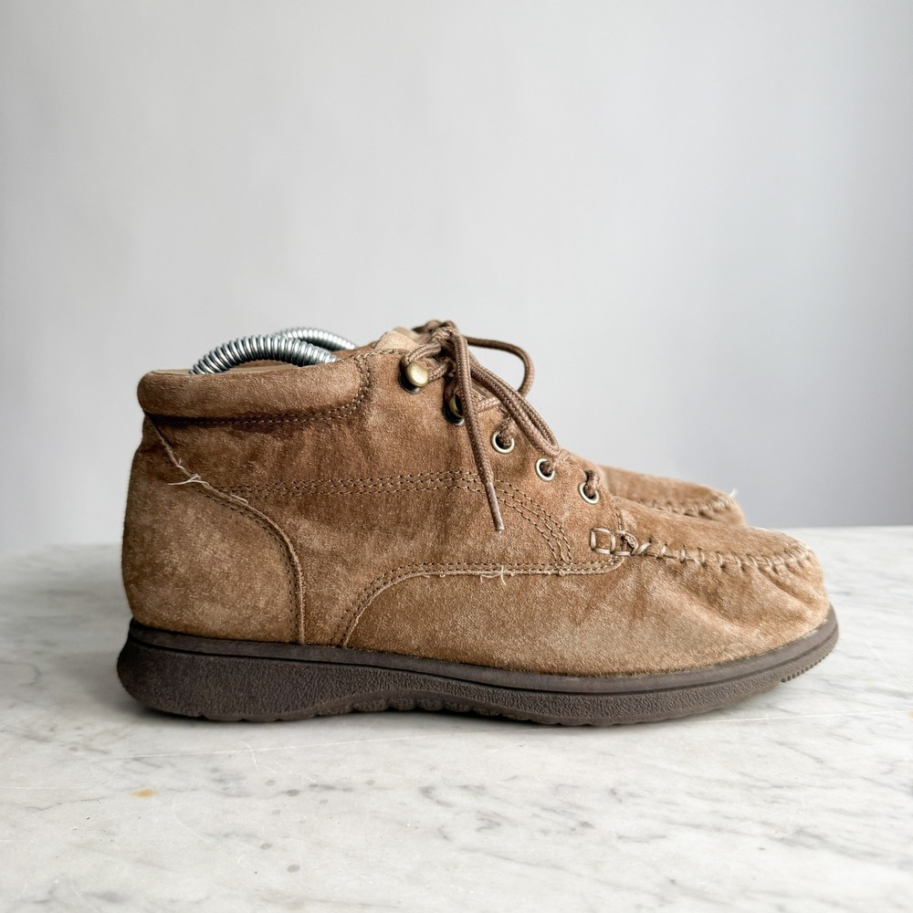 Faded Glory 90s vtg tan suede lace up hiking‎ boots size 8.5